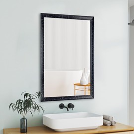 CULER Black Wood Wall Mirror for Bathroom,Rectangle Rustic 20 x 30 inch Hanging Vanity Farmhouse Mirrors with Wooden Frame for Living Room,Bedroom,Entryway