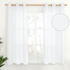 YoungsTex Short White Linen Curtains 45 Inches Length - Light Filtering Drapes for Kitchen Bedroom Country Small Window with Bronze Grommet Privacy Decorative, 2 Panels, 42 X 45 Inch