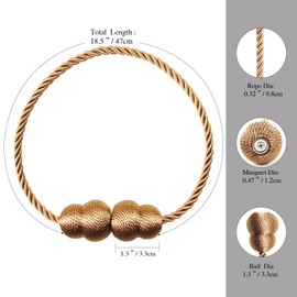 Hangtty Magnetic Curtain Tiebacks 6 Pack Rope Decorative Curtain Tie Backs Elegant Curtain Holders for Drapes Outdoor Window Treatment Holdbacks, Khaki