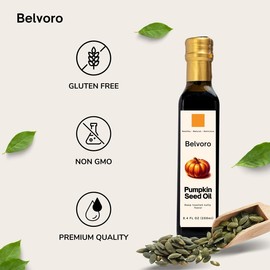 Belvoro Toasted Styrian Pumpkin Seed Oil | 270-Year Tradition | 100% Pure, Unrefined Roasted Pumpkin Seed Oil for Gourmet Cooking | Supports Heart Health & Hair Growth | Glass Bottle 3.4 FL Oz