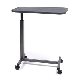 Lumex Modern Overbed Table with Wheels – Height Adjustable Bedside Table for Home or Hospital Use, Dark Grey