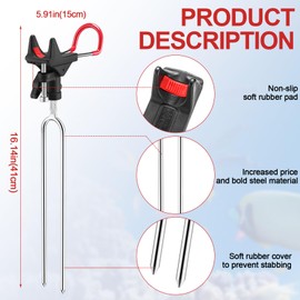 Lenwen 4 Pieces Fishing Rod Holders for Bank Fishing Upgraded Stainless Steel Fishing Pole Holders 360 Degree Adjustable Fishing Rod Stand for Men Father Beach Fishing Equipment Birthday Gift