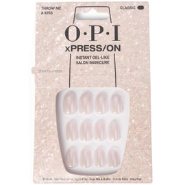OPI xPRESS/ON Throw Me a Kiss | Pink Shimmer Short Round Press On Nails | With Nail Glue | Long Lasting, Reusable, Non-damaging