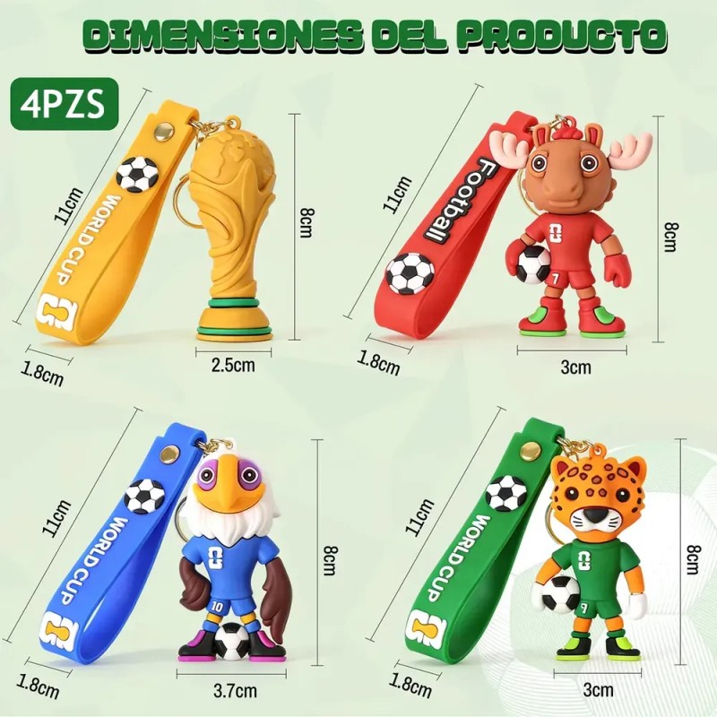 4pc 2026 Llaveros De La Mascota De Fútbol De La