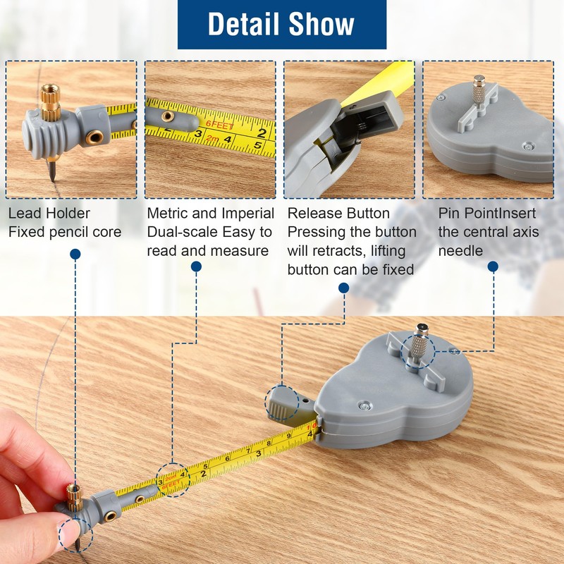 Dreyoo 6.56 ft Rotape Tape Measure Compass with 10 Pencil