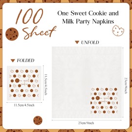 Kosiz 100 Pcs Milk and Cookies Birthday Party Napkins Unfolded 9 x 9 Inch 3 Ply Disposable Decoration Paper Table Supplies for One Sweet 1st Birthday Party Baby Shower