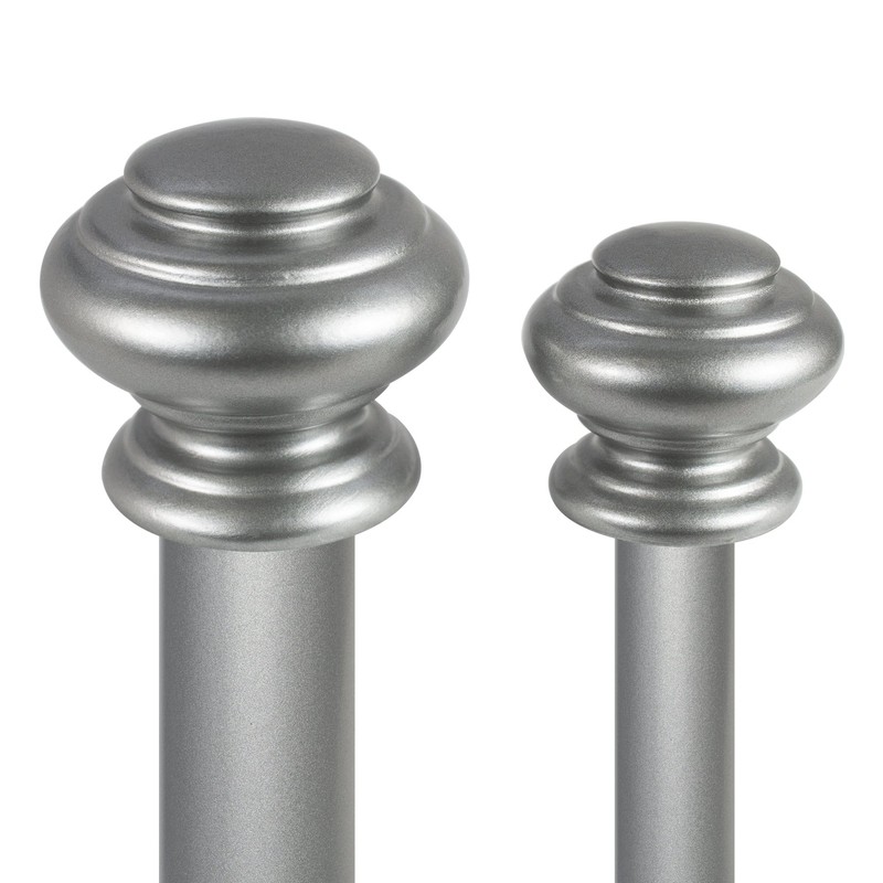 Decopolitan Urn Telescoping Double Drapery Rod Set, 36-72", Antique Silver