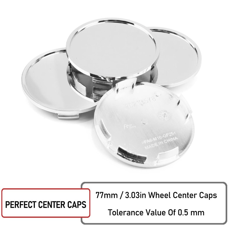 RTrhinotuning 4PCS 3.03 in Wheel Center Caps Chrome Rim Caps