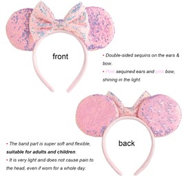 CHuangQi Mouse Ears Headband with Bow, Double-sided Sequins, Glitter Hair Band for Birthday Party, Holiday Dresses & Cosplay