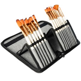 Kurtzy 15-Piece Watercolour Brush Set with Case - Nylon Hair Brush Set Acrylic Paints, Watercolour, Gouache, Oil Painting & Miniature Painting