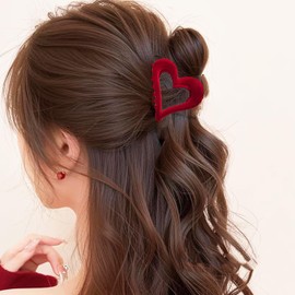 1pcs Love Heart Hair Clips - Valentine's Day Retro Elegant Simple Red Flocked Designs Claw Clips for Thick Thin Hair Red Velvet Heart-Shaped Hair Accessories Valentine's Day Hair Clips for Women Girls