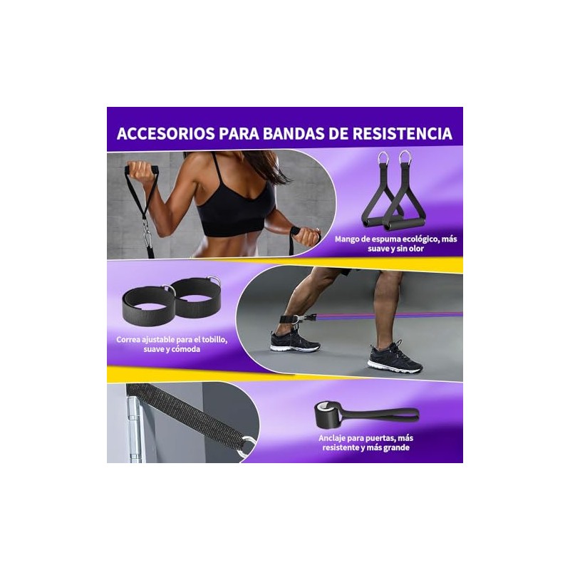 FINYQBET Ligas de Resistencia para Ejercicio 18PCS(Bandas+Bandas Pierna+Asas+Tobilleras+Anclaje), Resistencia Combinable