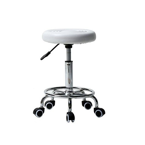 Rotation Bar Stoolï¼Round Cushion Swivel Stool with Adjustable Height (White)