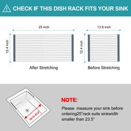 BBXTYLY Extra Large Expandable Roll Up Dish Drying Rack,Over The Sink Drying Rack Sink Cover Kitchen Sink Accessories Kitchen Rolling up Stainless Steel Drainer, Foldable,Rollable（Gray，25.1''-12.4''）