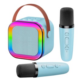 YYAOEMI Karaoke Machine with 2 Microphones for Kids Adults Mini Portable Bluetooth Speaker Girls Birthday Presents for 3-12 3-15 Year Old Kids Holiday Party, Sky Blue