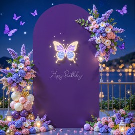 Purple Arch Cover 6FT Spandex Fitted Wedding Arch Stand Covers Round Top Chiara Arch Covers Stretchy Backdrop Cover for Birthday Party Ceremony Banquet Decoration