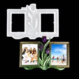 XYQHOAC Resin Picture Frame Mold Silicone Double Photo Frame Molds Rectangle Frame Casting Mold Epoxy Resin Tulip Mould for DIY Art Crafts Home Table Decor