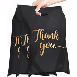 Thank You Gift Bags, Pack of 100 Retail Plastic Bags, Sacchetti Postali di Plastica Neri, for Small Businesses, Shops & Boutiques - Reusable Plastic Bags with Handle
