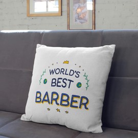 MUGFFINS BARBER Cushion Padding included - in English - World's Best - Funny gift - Pillow: cover and filling 15.7x15.7 inches