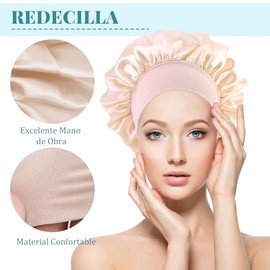 4 Piezas Gorro de Seda y Satén para Cabello Rizado, Ajustable con Banda Elástica Ancha, Doble Capa, Gorro de Dormir de Noche para Dormir, Ducha, Belle