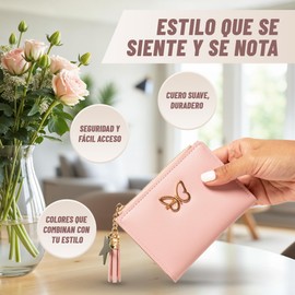 T TENEGIL Small Women Butterfly Wallet Card Holder for Girls Zipper Original Purse Fashion Product Original Gifts for Women Beautiful Purse, pink, Casual