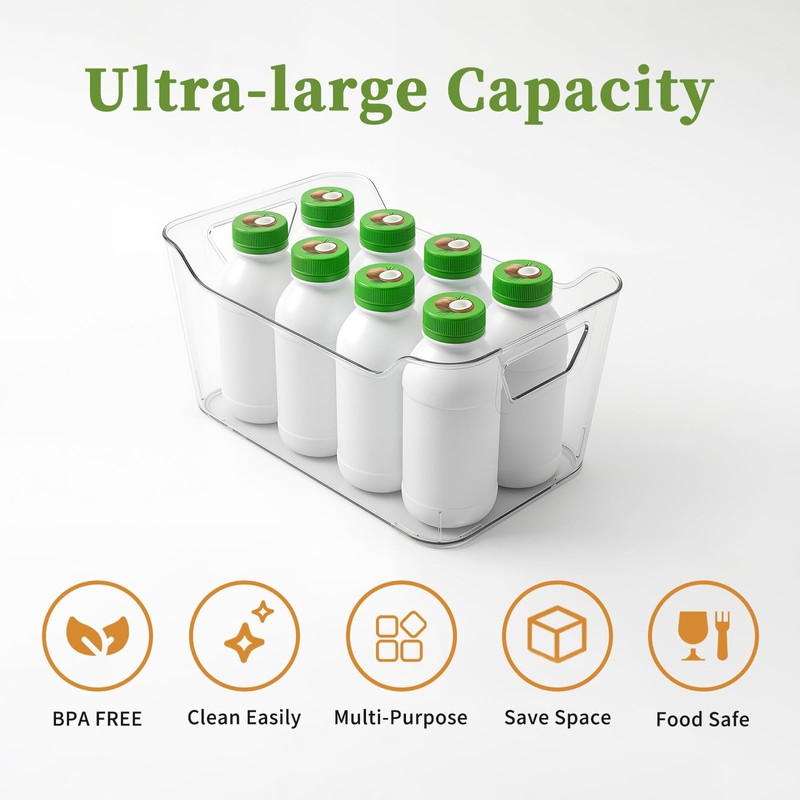 4 Pack Clear Storage Bins for Pantry Organization and Storage,