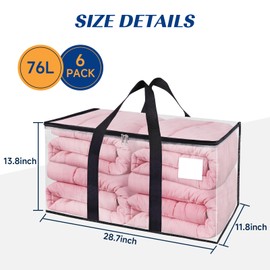 BlissTotes Moving Bags, Storage Bags with Zipper, Moving Bags Heavy Duty Extra Large, Moving Supplies, Clear Packing Bags, Reinforced Handles and Tag Pocket & Collapsible Moving Bags (76L)