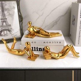 Gold Home Decor Thinker Reading Women Statue for Living Room, Modern Shelf Decor Accent Decorations, Resin Collectible Figurines Display for Office Bedroom Table Desk,Gold
