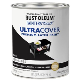 Rust-Oleum 1974502 Painter's Touch Latex Paint, Quart, Semi-Gloss Black 32 Fl Oz (Pack of 1)