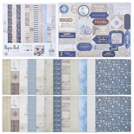 Blue Pattern Scrapbooking Paper, 26 Sheets of 10x10 Inch Single-Sided Decorative Craft Paper Supplies for Wedding Craft Festive DIY Scrapbook Card Photo Album Making Decoration