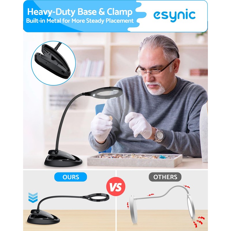 eSynic Magnifying Lamp High Clarity Magnifying Glass with Light 5X