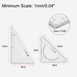 HARFINGTON 2piece Triangle Ruler Square Set 13cm, 12cm 30/60 and 45/90 Degrees Measuring Tools for Classrooms Home Office, Transparent