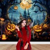 10x8ft Halloween Theme Backdrop, Dark Forest Scary Castle and Pumpkin