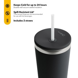 RTIC 20oz Everyday Tumbler Insulated Stainless Steel Portable Travel Coffee Cup with Straw, Spill-Resistant Lid, BPA-Free, Hot and Cold Drink, Ceramic Lining, Black