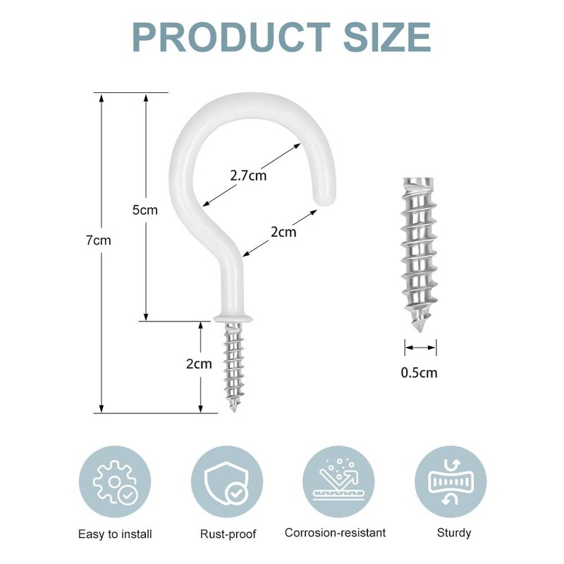 vsshe 14PCS 2Inch Screw-in Wall Hooks, Black Plastic Coated Cup