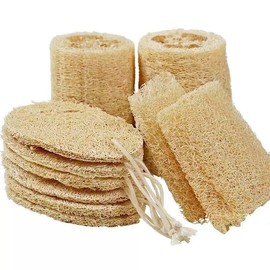 Natural luffa sponge set -100% plant-based, dye free, suitable for biodegradable shower exfoliation, used to brighten the skin or clean oil stains in the kitchen, multifunctional, suitable for men and women (3-piece set)