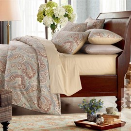 ABREEZE Duvet Cover Set Full Size Gold Boho Paisley Bedding Set 1 Duvet Cover with 2 Pillowcases Luxury Quality Soft Breathable 1000TC Egyptian Cotton Bedding with Button Closure Super,3pcs