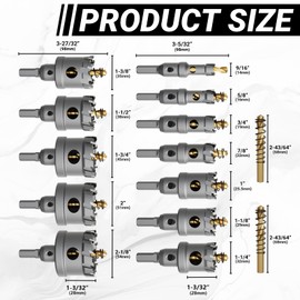 CATITO 16Pcs (9/16" to 2-1/8") Heavy Duty Carbide Hole Saw Kit, Metal Steel Hole Saw Drill Bit, TCT Hole Cutter, with Titanium Plated Pilot Drill & L-Wrench, Ideal for Metal, Aluminum, Iron, Stainless