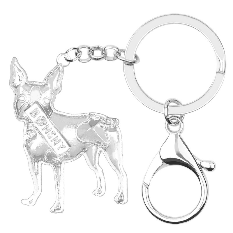 BONSNY Enamel Metal Heart Rhinestone Boston Terrier Dog Key Chains