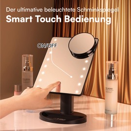 H&S LED Schminkspiegel mit Beleuchtung - Verstellbarer Kosmetikspiegel mit Licht in Schwarz - Make up Spiegel mit extra Vergrößerungsspiegel mit 10-Fach Vergrößerung