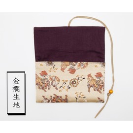 Golden Brocade Nishijin Weave, Japanese Impression Bookcase, Japanese Stamp Book Cover, 9.9 x 5.3 inches (22.5 x 13.5 cm), Large Size (4.7 x 7.1 inches (12 x 18 cm), Drawstring Closure, Expertly Tailored, Made in Japan, Standard Size (Tang Lion, Standard