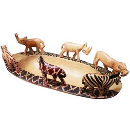 Stoneage Arts Hand Crafted Decorative Safari Bowl with Meticulously Carved Animals on Rim. Made from native African Jacaranda Wood (Variation 1)