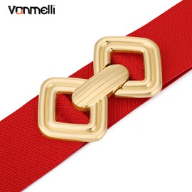 VONMELLI Women's Wide Elastic Belt Vintage Stretchy Waist Belt with Retro Gold Buckle for Dresses, red