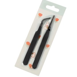 TORMEN 2 pcs Stainless Tweezers Set – Precision Straight and Curved Eyelash Crafting Jewelry Nail Sticker Electronics Tweezer for Women Kids(Black)