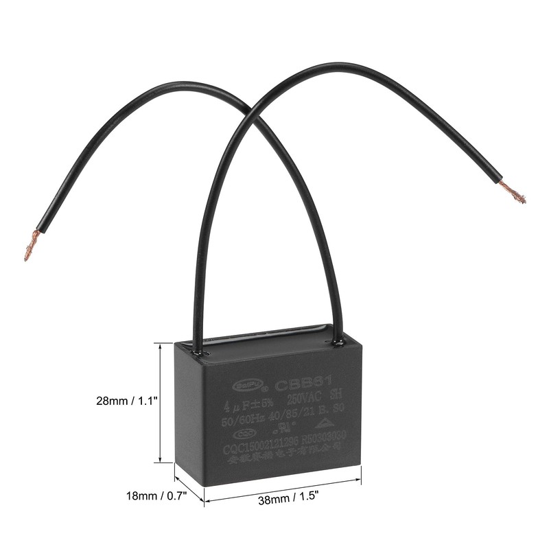 sourcing map Ceiling Fan Capacitor CBB61 4uF 250V AC 2