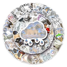 Cipszoely Silver Vinyl Stickers Scrapbook Stickers for Kindle, 50 pcs Waterproof Retro Cute Stickers Vintage Aesthetic Stickers for Laptop, Future Fantasy Metallic Mechanical Style Skateboard Stickers