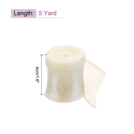 MECCANIXITY 1 1/2" Wide Sparkly Sheer Wired Organza Ribbon Pastel Shimmer Iridescent Chiffon Ribbons 5 Yard Cream White for Gift Wrapping Bouquet Wedding Bows