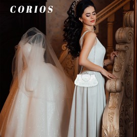 CORIOS Evening Clutch Bag for Women Vintage Beaded Sequin Handbag Bridal Wedding Purse Fashion Floral Shoulder Bag - 1920s Accessories Glitter Crossbody Bag for Banquet Party Cocktail Prom White