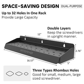 UNITEDPOWER Screwdriver Holder, Wall Mount Storage Rack Organizer for Workshop, Shed, Garage, Home, Stores up to 32 Screwdrivers or Small Tools