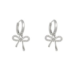 Full-drilled micro-inlay Bow Dangle Hoop Earrings for Women Bowknot Hoop Earrings (Silvery, One size)